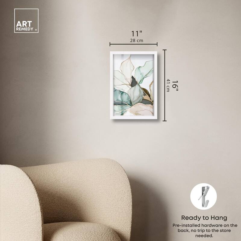 Pastel Leaves with Gold III Shadowbox by Art Remedy