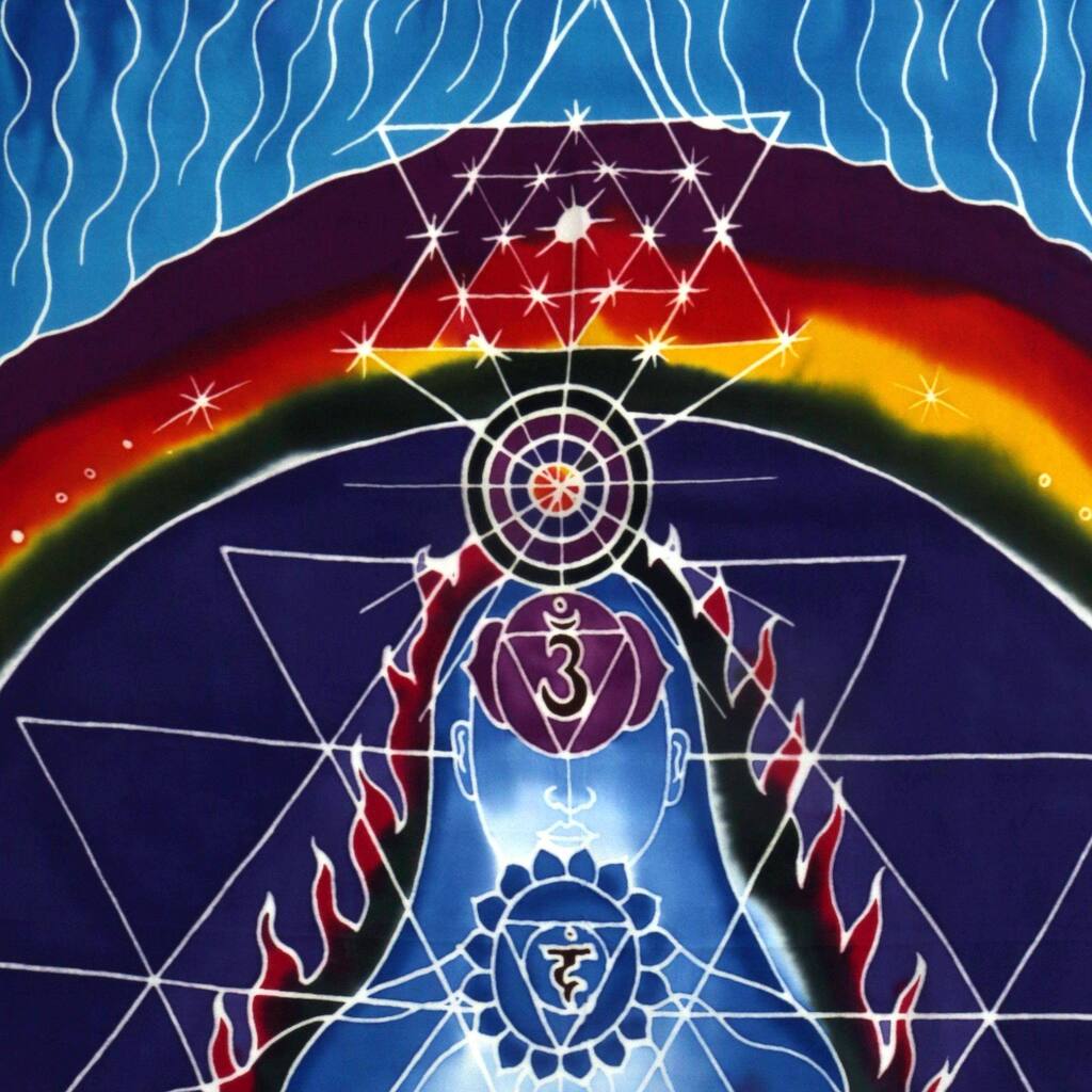 Handmade Transcendent Chakras Batik Rayon Wall Hanging (Indonesia) - 38" W x 43" H