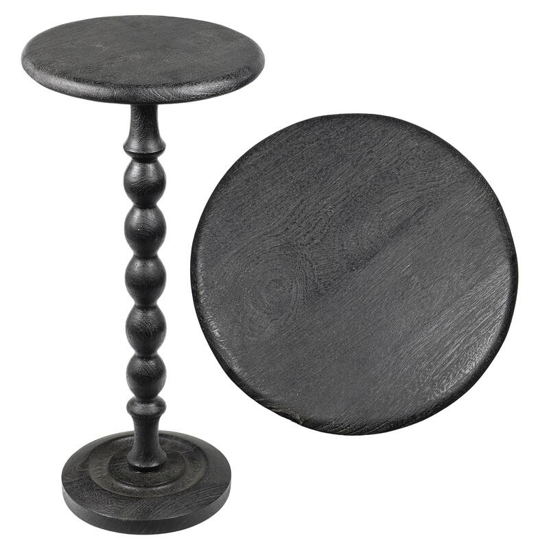 Augustus 24.5" Spindle Wood Pedestal Round Drink Table and Decorative End Table, By JONATHAN Y - Black