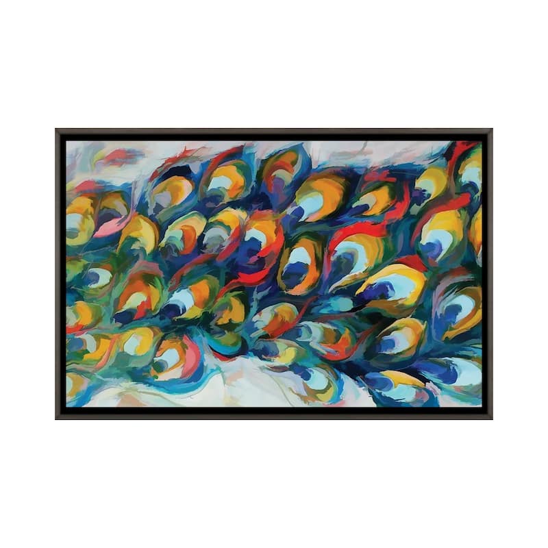 iCanvas "Peacock Tail" by Angel Estevez Framed - Charcoal - 18x26