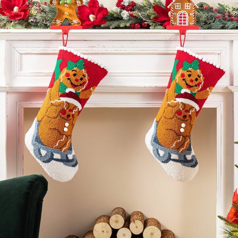 Glitzhome 21"L Gingerbread Man Hooked Stocking or Stocking holders - 2PK Gingerbread Man