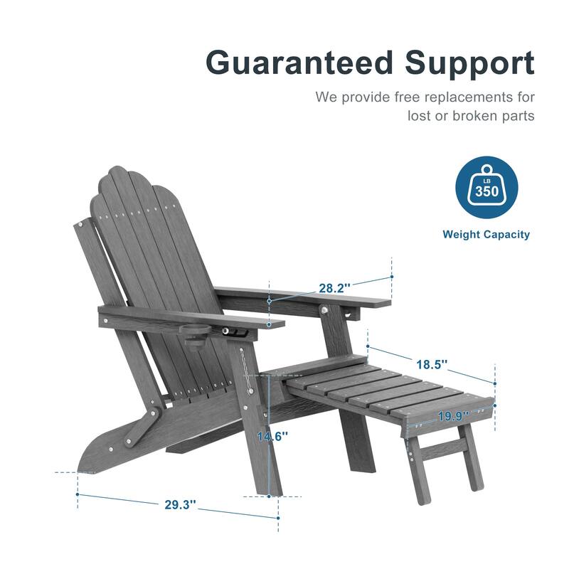 3-Position Adjustable Folding Adirondack Chair W/ Ottoman for Outdoor