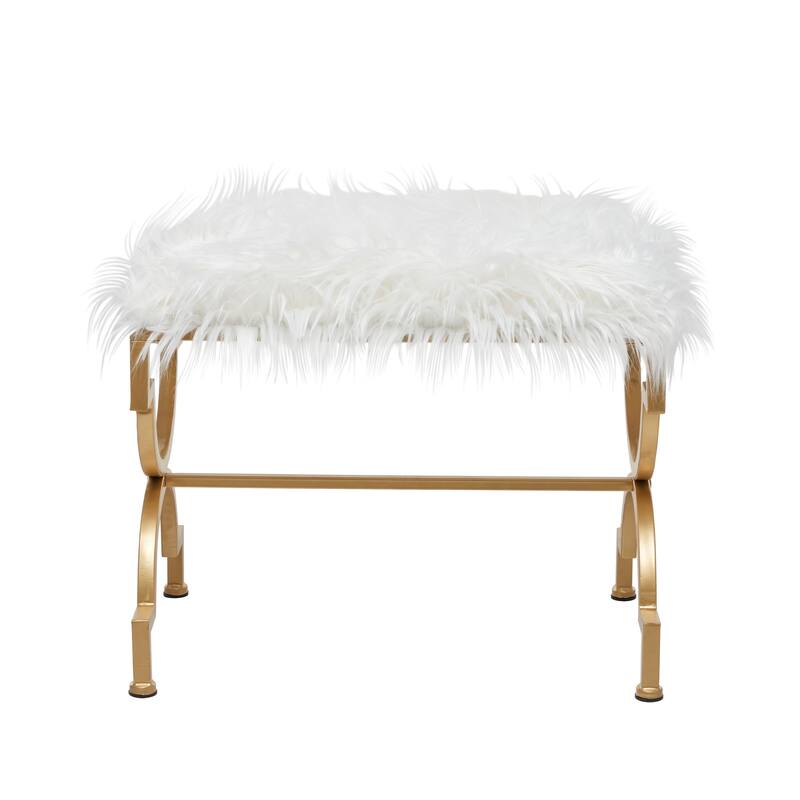 Grey or White Gold Metal Frame Plush Fabric Glam Vanity Bench Stool