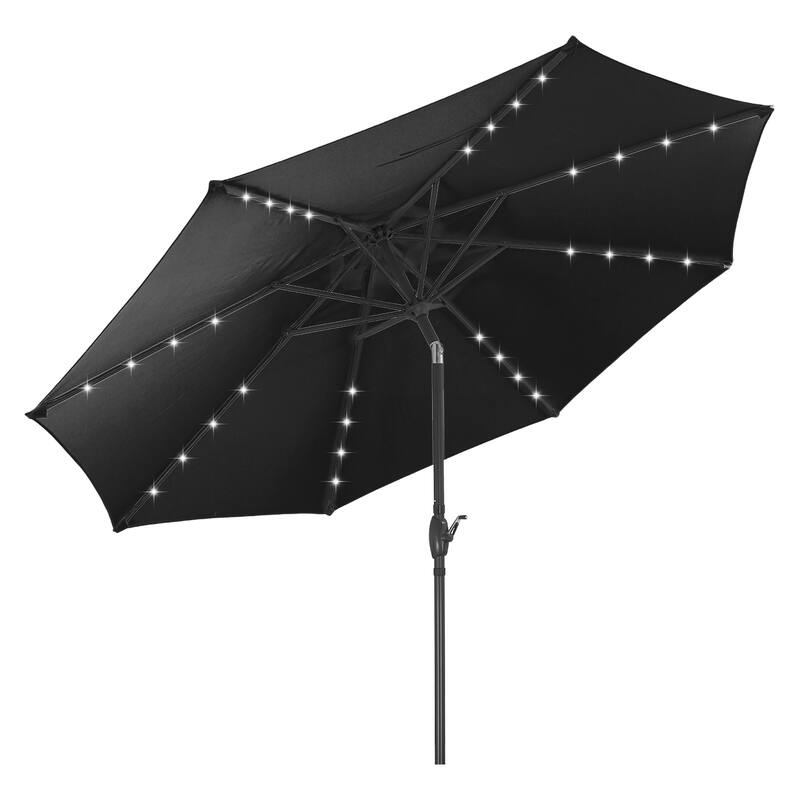 10ft Patio Umbrella with Lights Outdoor Solar Umbrella - Black