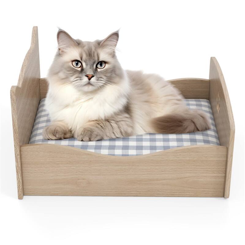 Elevated Pet Bed for Small Animals Raised Indoor Bed with Protective Rails and Headboard for Kittens Puppies Ferrets - Natural