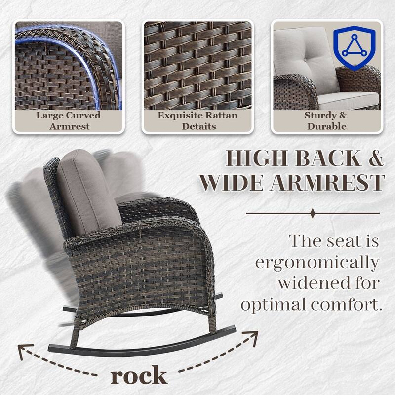 Pocassy 7 Pieces Glider Sofa with Rocker Chairs Ottomans Table