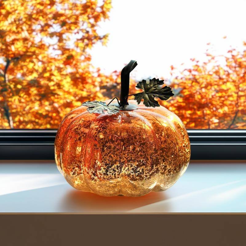 Mercury Glass Pumpkin Lights with Timer – Fall Halloween Table Decorations for Home & Thanksgiving Decor