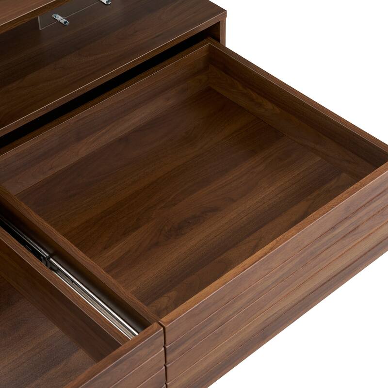 Modern White Rectangular LED Lights Coffee Table with 2 Drawers