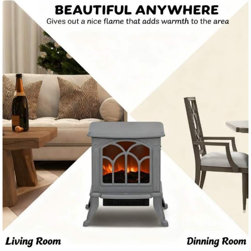 14.8" Retro Chic Electric Fireplace Stove with Realistic Flame