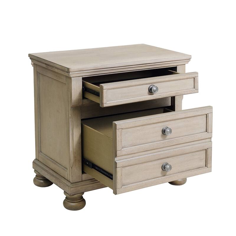 Transitional Nightstand, Hidden Drawer, Wire Brushed Gray, Birch Veneer, Bedside