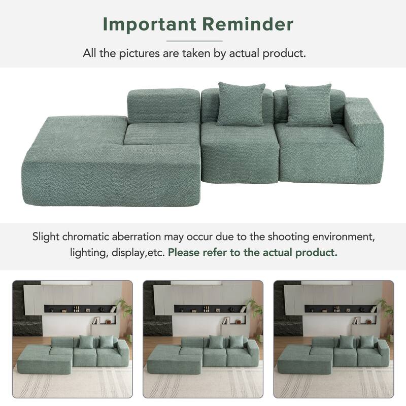 116.5" Versatile 4-Seat Sectional Sofa with Customizable 4-Piece Design in Ultra-Soft Boucle Fabric and Two Back Pillows
