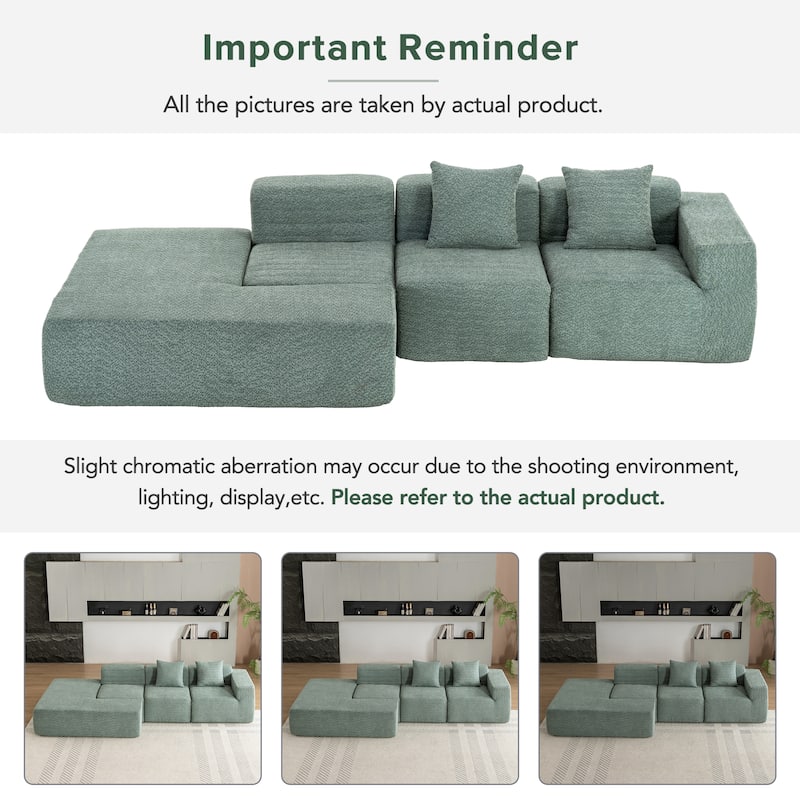 116.5" Versatile 4 Seater Sectional Sofa, Customizable 4-Piece Design with Ultra-Soft Boucle Fabric and Two Back Pillows