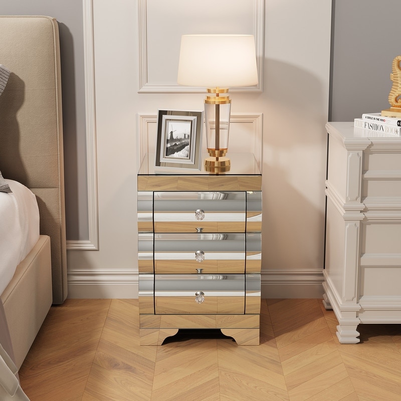 Curved Mirror 3-Drawer Nightstand for Bedroom and Living Room