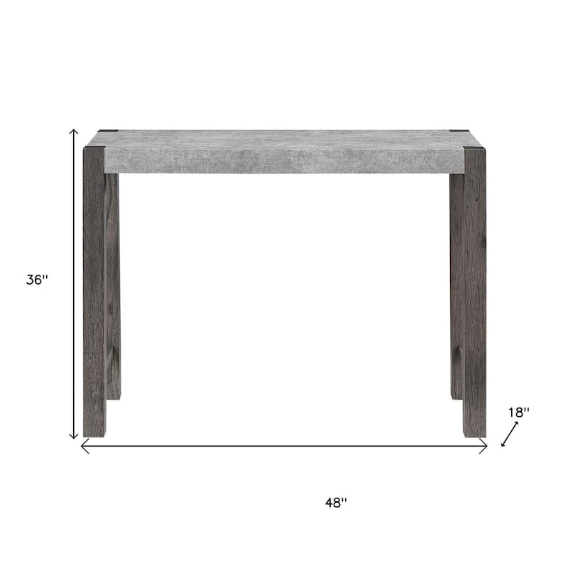 HomeRoots 48" Three Piece Gray and Dark Brown Faux Marble and Solid Wood Rectangular Bar Set