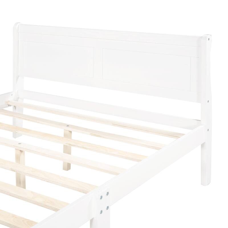 White Queen Size Wood Platform Bed with Headboard and Slat Support