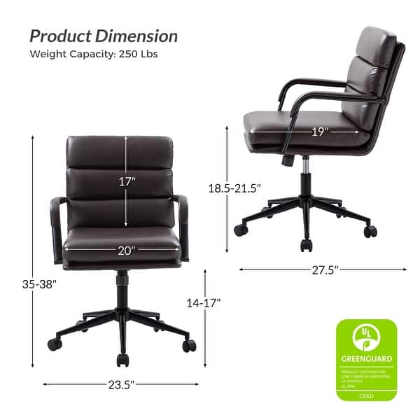 dimension image slide 4 of 6, HULALA HOME Joseph Modern Task Faux Leather Chair with Tilt Lock and Center Tilt