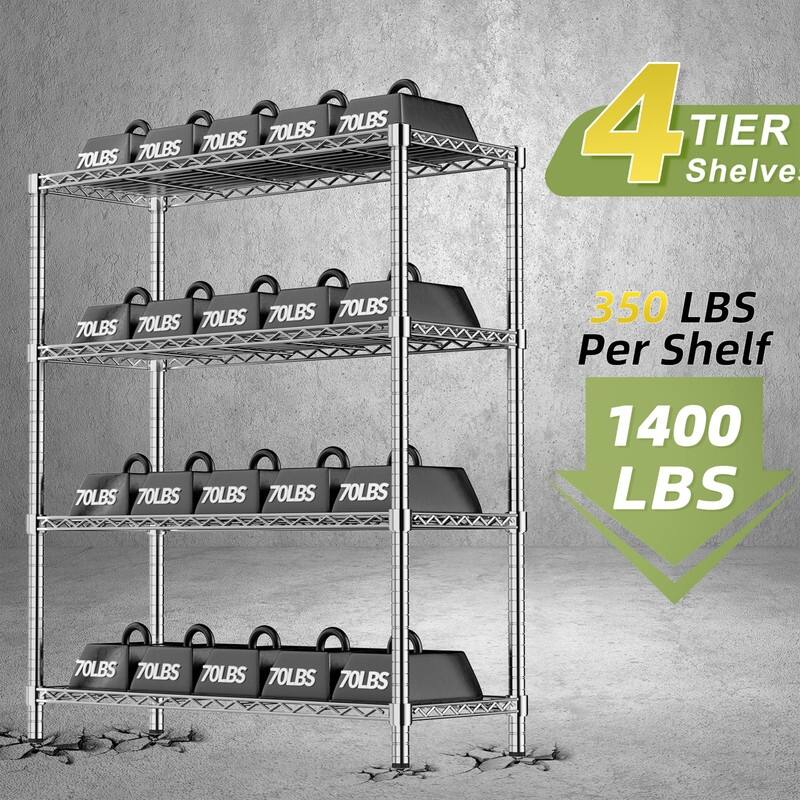 4/5-Tier Heavy Duty Wire Shelves, Chrome/Black, 36/48"W, 350/400 lbs