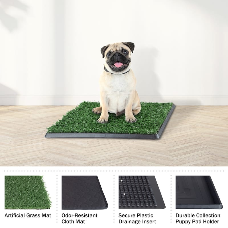 PETMAKER Reusable 4-Layer Artificial Grass Puppy Pee Pad with Tray