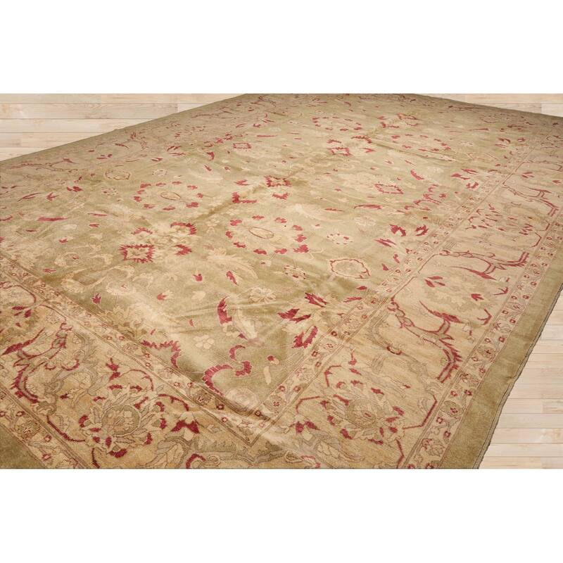 Hand Knotted Chobi Peshawar Pistacchio 100% Wool Traditional Area Rug - 12' 6'' x 17' 11''
