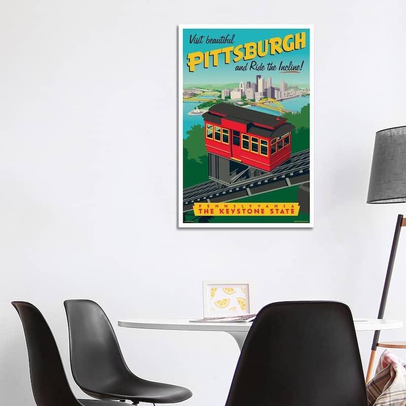 iCanvas "Pittsburgh Incline Travel Poster" by Jim Zahniser Canvas Print - 40x26x1.5