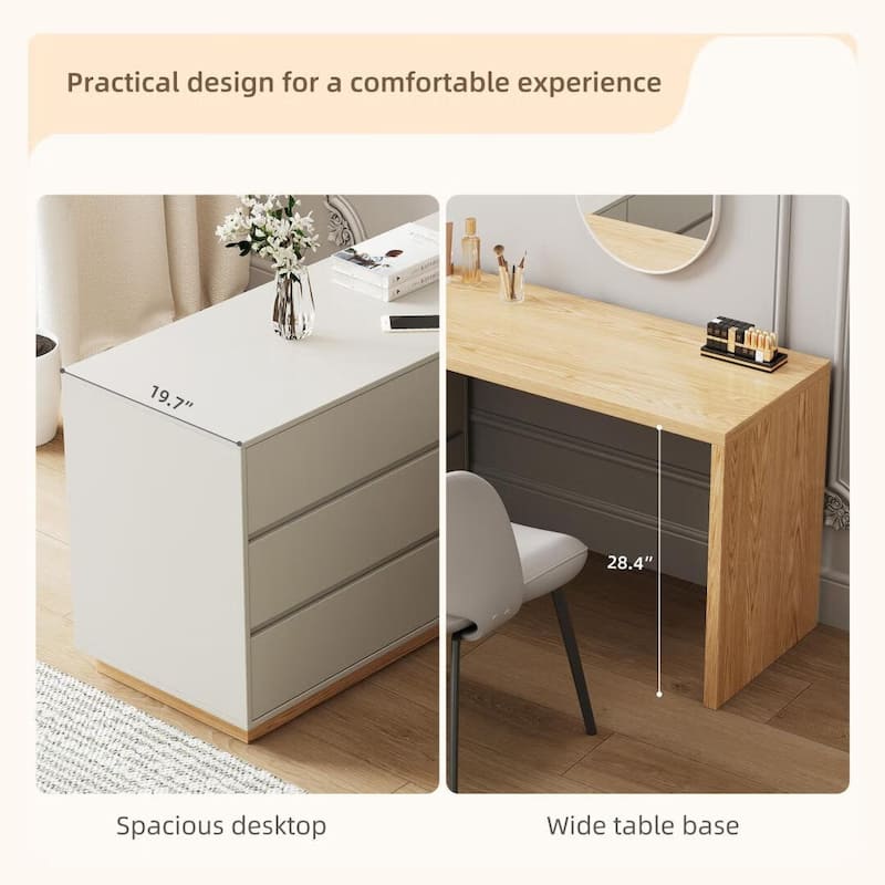 55.2 Inch White Corner L-Shaped Dressing Table with 6 Drawers Perfect for Bedrooms or Study Rooms