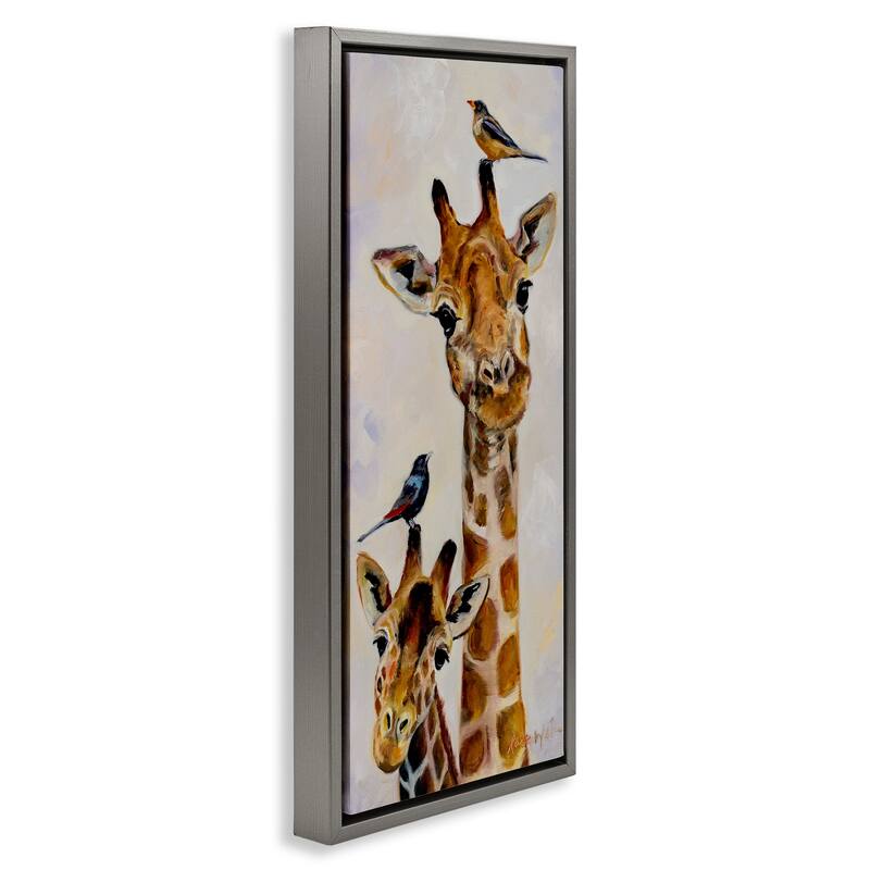 Stupell Giraffe & Perched Birds Framed Floater Canvas Wall Art Design by Karen Weber Fine Art