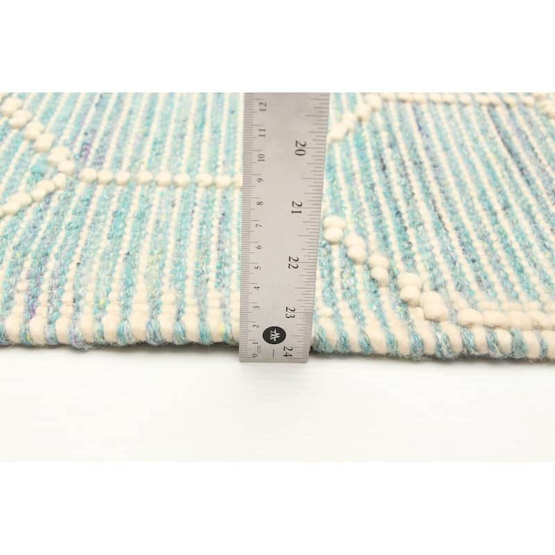 ECARPETGALLERY Braid weave Sienna Aqua Wool Rug - 5'4 x 7'7