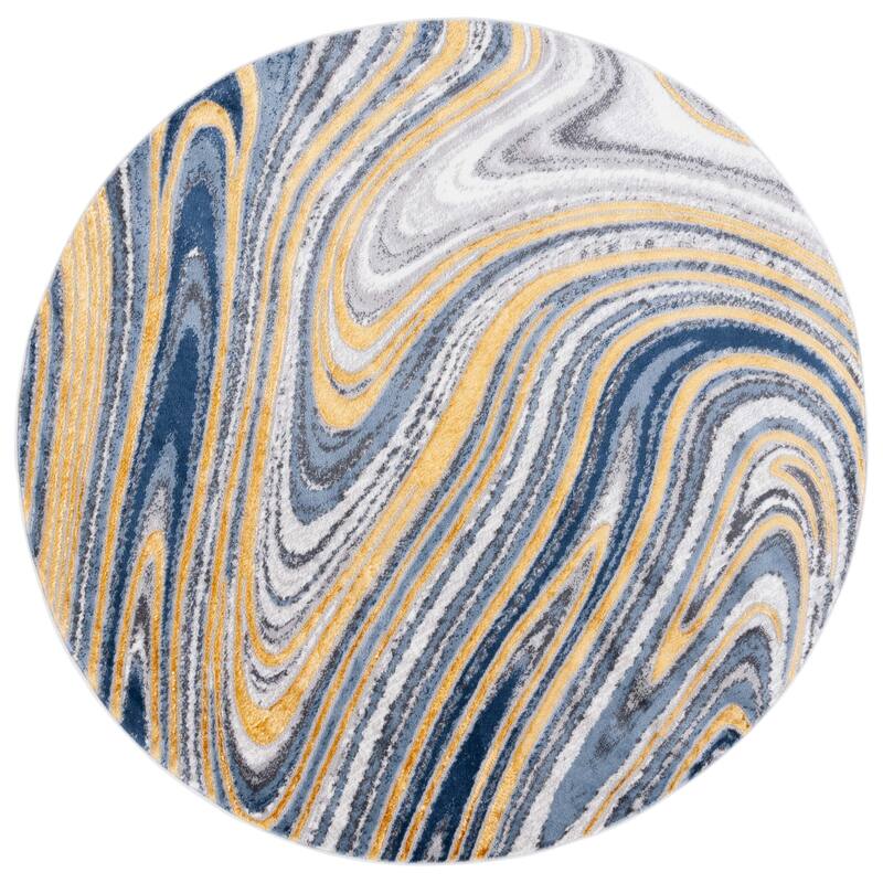 SAFAVIEH Amelia Fani Modern & Contemporary Rug - 6'7" Round - Blue/Gold