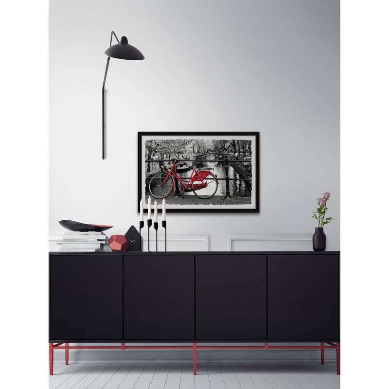 'Red Bicycle on the Bridge' Framed Painting Print