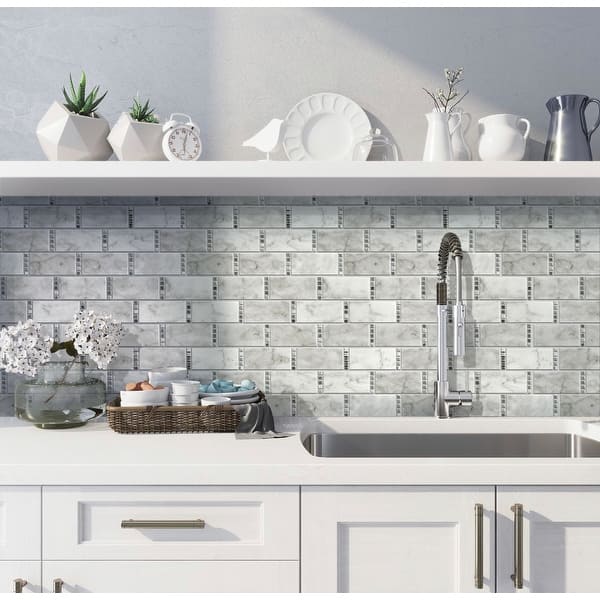 Apollo Tile Pack White and Gray 11.7-in. x 13-in. Subway Polished Marble  Mosaic Tile (5.28 Sq ft/case) On Sale Bed Bath  Beyond 35494823