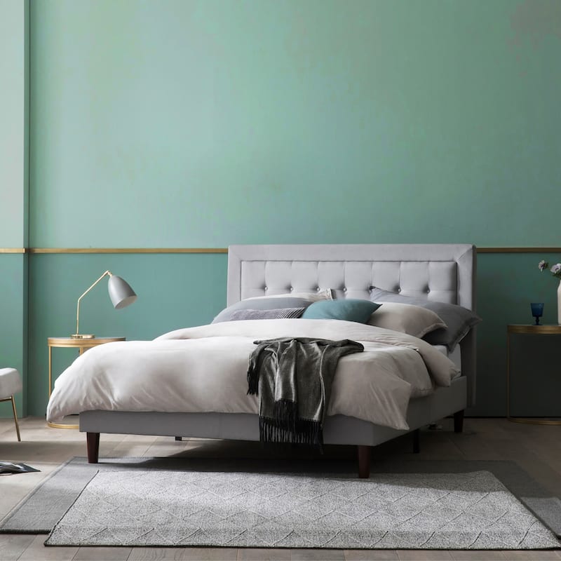 Priage by Zinus Grey Sand Upholstered Beige Button-tufted Premium Platform Bed - King