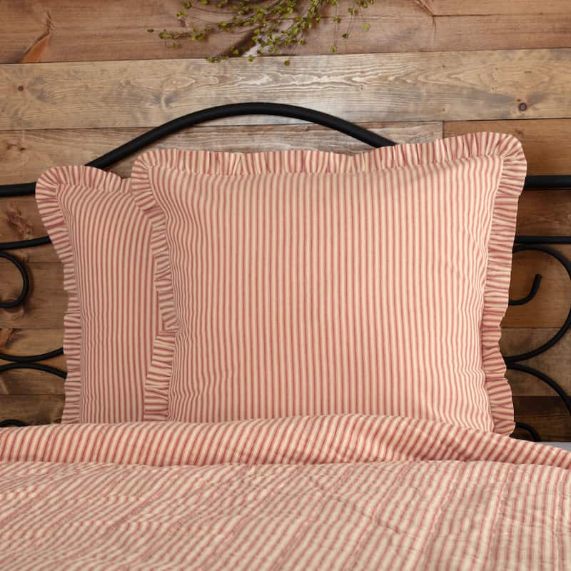Sawyer Mill Ticking Stripe Euro Sham - 26x26 - Country Red/Dark Tan