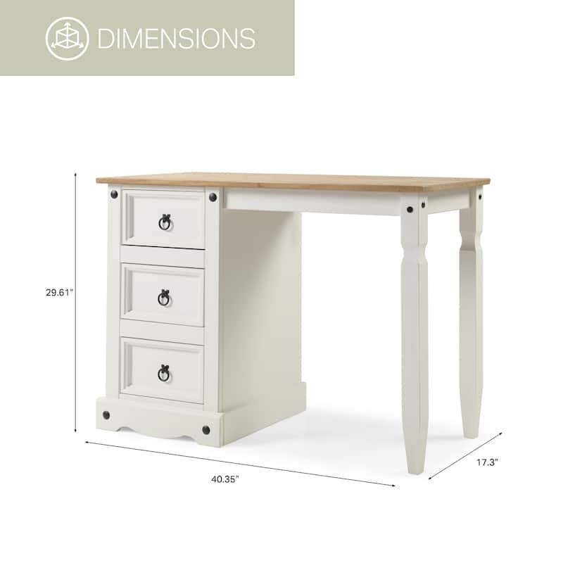 Vanity Desk - Solid Pine Wood Desk with Dovetail Drawers & Honey Brown Top