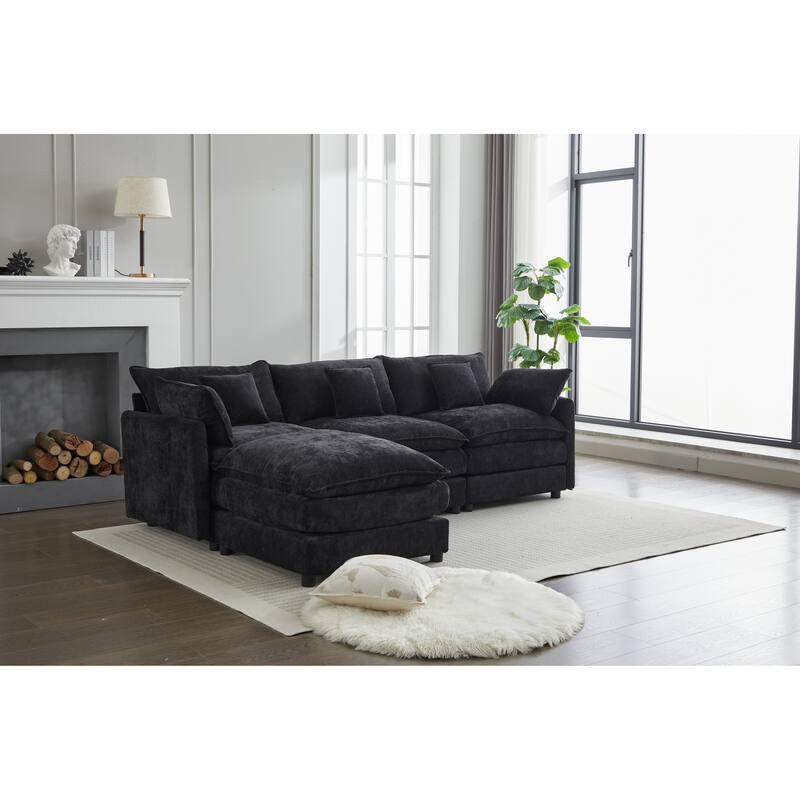 Modern L Modular Sectional Sofa with Removable Ottoman and Supportive Cushions for Living Room and Guest Room