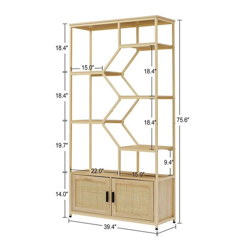 Tall Bookshelf with Storage Cabinet Door and Shelf - 39.4'' W x 13.8'' D x 75.6'' H