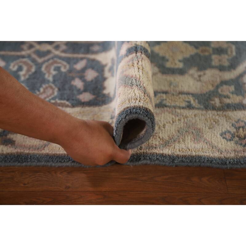 Blue Oushak Style Runner Rug Handmade Wool Carpet - 2'7"x 9'10"