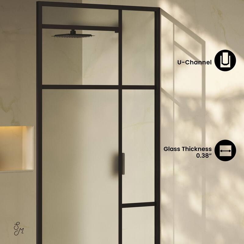 Leiden 34 X 78 Framed Fixed 3/8 In. (10Mm) Frosted Tempered Glass Shower Door With Matte Black Frame - 34 x 76