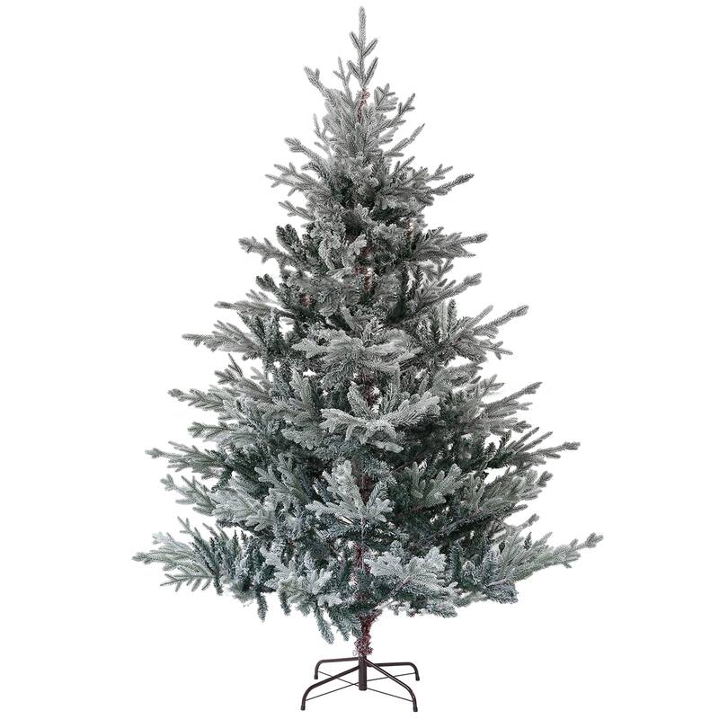 6/9FT Artificial Hinged Christmas Tree with Snow Flocked Tips & Foldable Metal Stand
