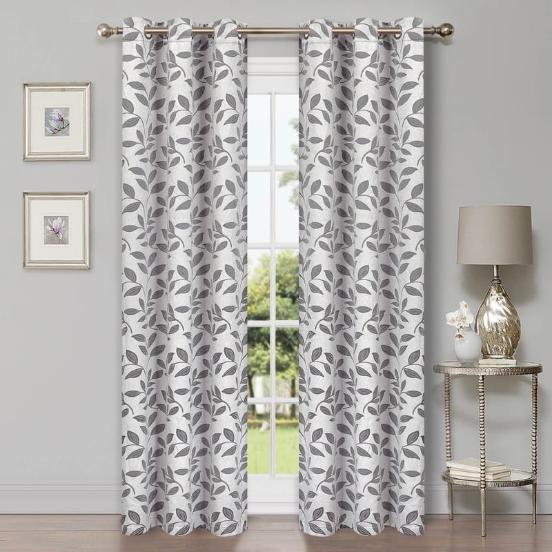 Superior Modern Bohemian Leaves Room Darkening Curtains with Grommets