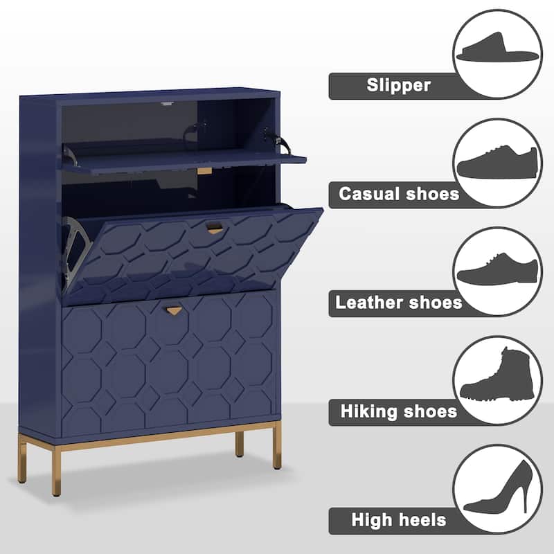 Clihome Shoe Organizer 24 Pairs Wood Shoe Storage Cabinet with Drawers