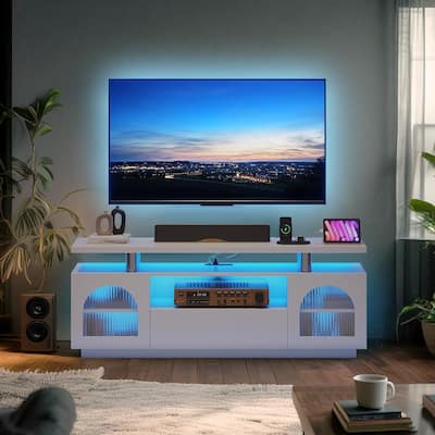 Modern Entertainment Center 65Inch LED TV Stand for Bedroom with Power Outlets for Living Room, Bedroom - N/A