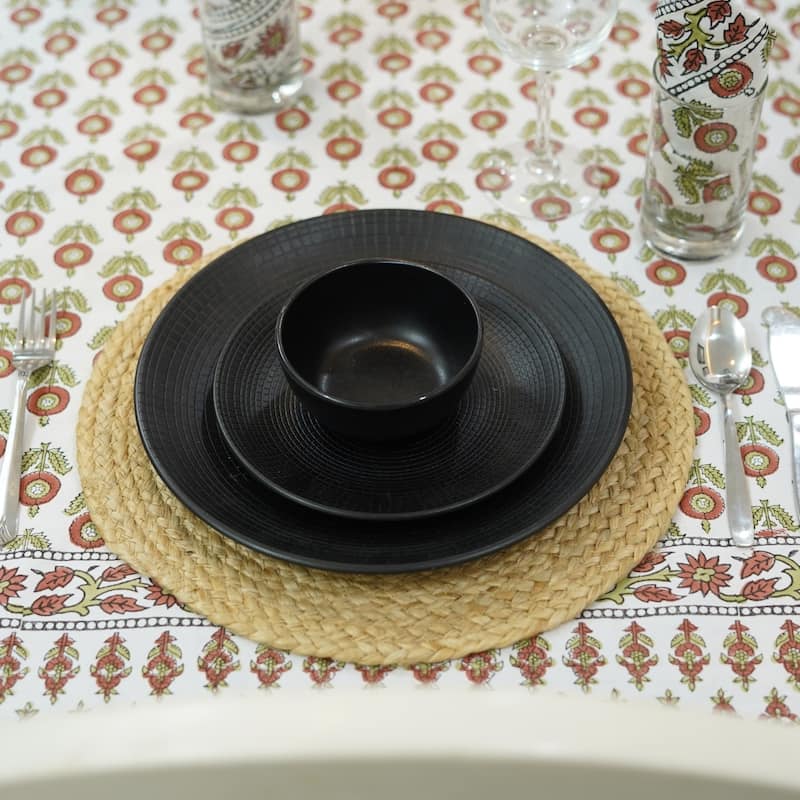 Fabdivine Handmade Block Print Cotton Table Cover Farmhouse Dining Kitchen Decor Gift