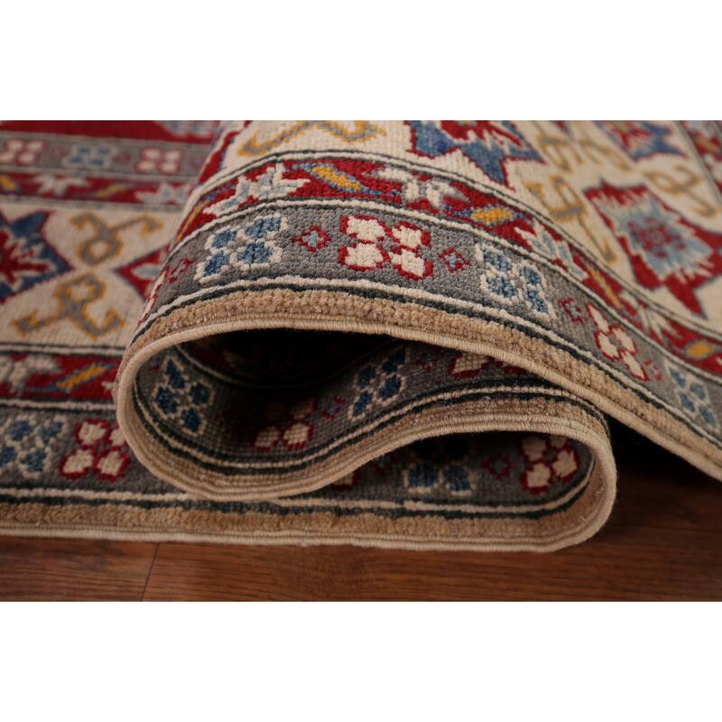 Hand Knotted Oriental 100% Wool Carpet Traditional Geometric Peach Kazak Area Rug - 10' 1'' X 8' 5''