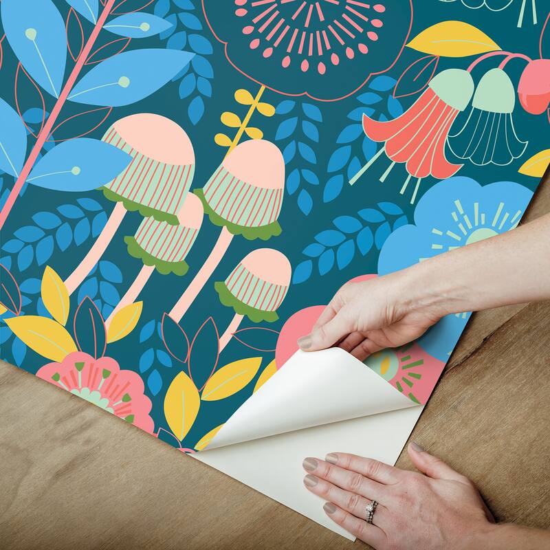 Megan Carter Dream Garden Teal Peel and Stick Wallpaper