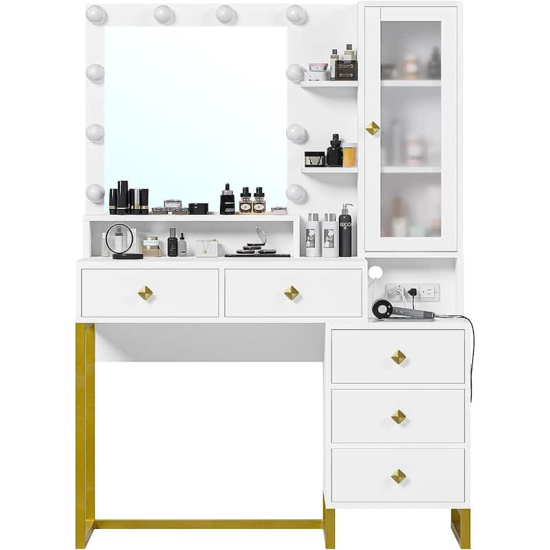 Makeup Vanity with Charging Station Mirror with Lights 5 Drawers