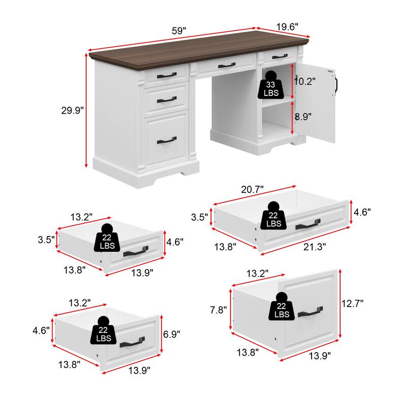 Smooth Drawer Front Wood Writing Desk,Hidden Storage & Open Workspace,Study Room