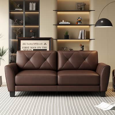 3+2 2PCS 82" Genuine Leather match Two-Over-Two Sofa Living room coach Transitional sofa - Honey Brown