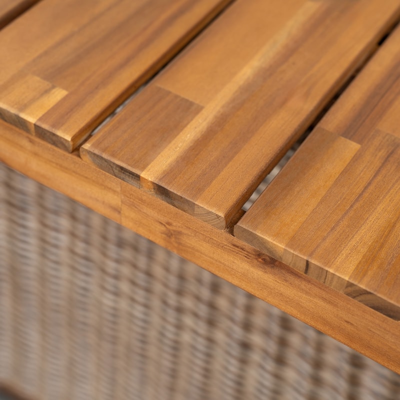 Christopher Knight Home - Rowan Outdoor Acacia Wood Dining Set with Handwoven Rattan Details and Slatted Tabletop