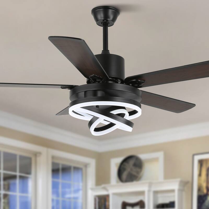 52Inch Modern DIY Shape Reversible Ceiling Fan with LED Light, 6-Speed Ceiling Fan with Remote for Large Room - 52 Inches