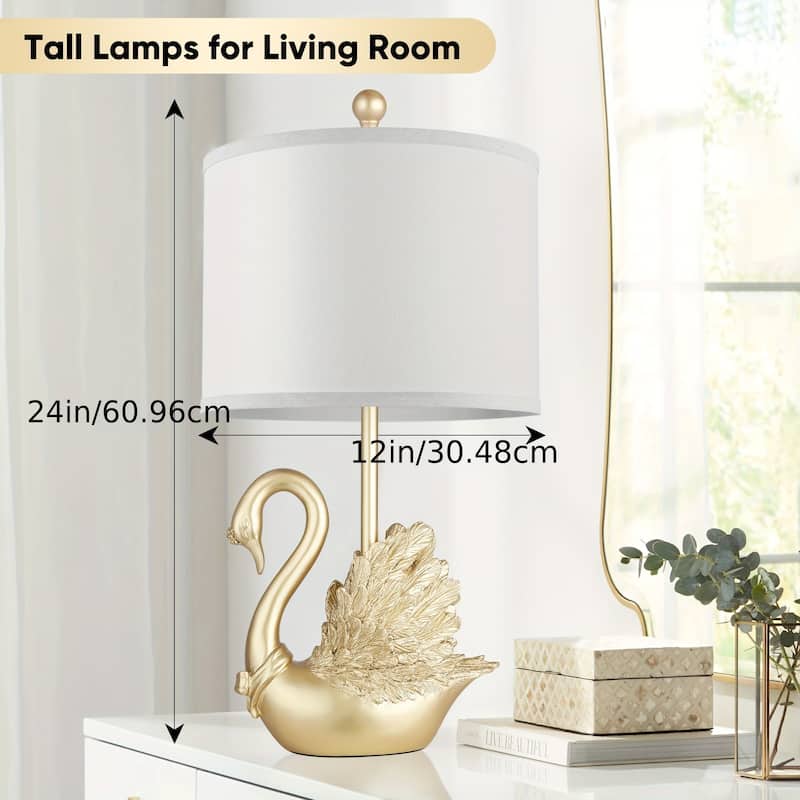 Two-piece Set of Table Lamps: Golden Brass Swan Table Lamps with LED Bulbs For contemporary bedroom or living room